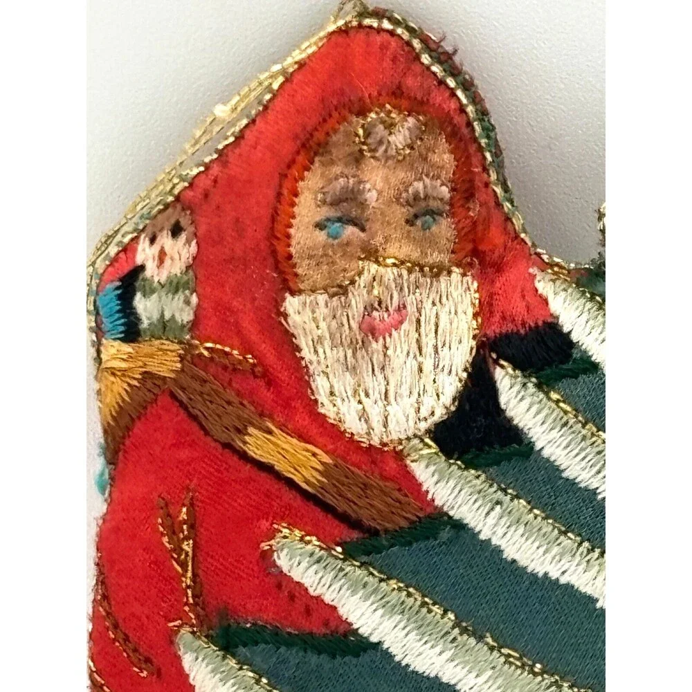 Embroidered Cloth Santa Christmas Ornament Stuffed Vintage Two Sided Old World‎